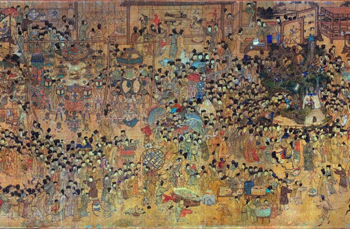 Anonymous. Shangyuan Lantern Picture (Shangyuan Dengcai Tu). Mid-Ming dynasty (c. 16th–early 17th century; possibly Wanli–Tianqi period, 1573–1627). Handscroll, ink and color on silk, 25.5 × 266.6 cm. Private collection of Xu Zhengfu, Guanshang Art Center, Taipei. 