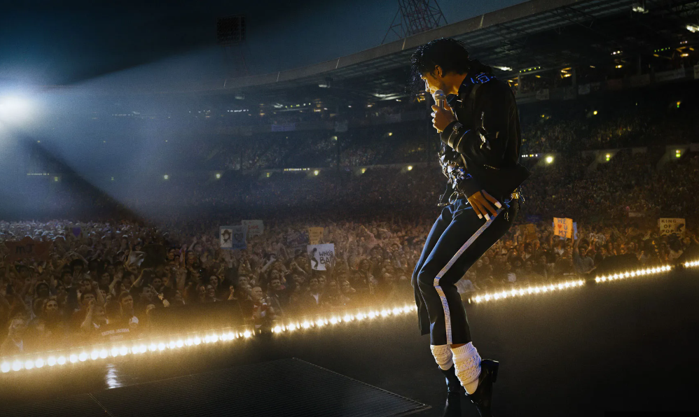 The film captures the massive energy of the late 1980s "Bad" world tour stadium concerts. (GK Films / Lionsgate, 2025) (Antoine Fuqua, Dir.)